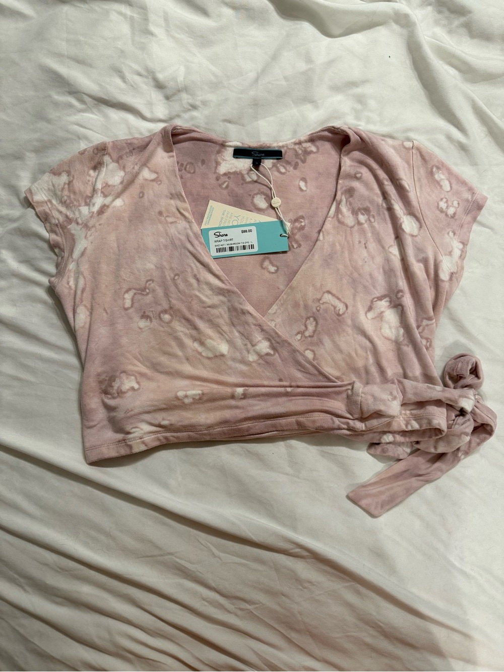 True Wrap Crop Top in Light Pink and White by Shore Resort Wear